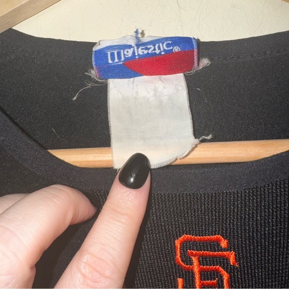 Men’s Vintage Majestic Brand San Francisco Logo Black Fleece Pullover Sweater - Picture 9 of 15